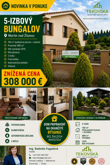 Znížená cena o 20 tis. eur - bungalov Martin nad Žitavou