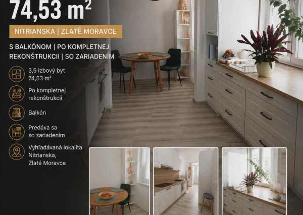 NOVINKA -3,5 izb. byt Zlaté Moravce