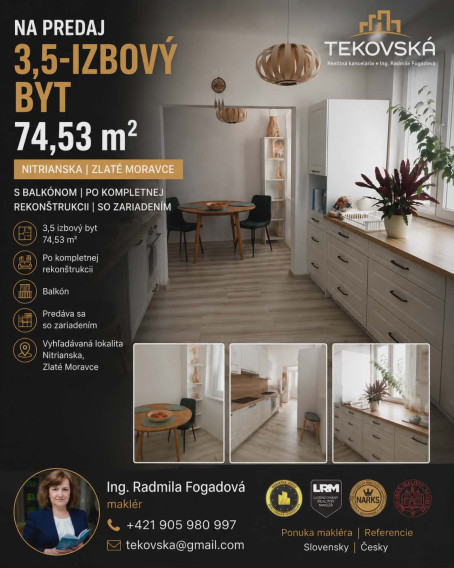 NOVINKA -3,5 izb. byt Zlaté Moravce