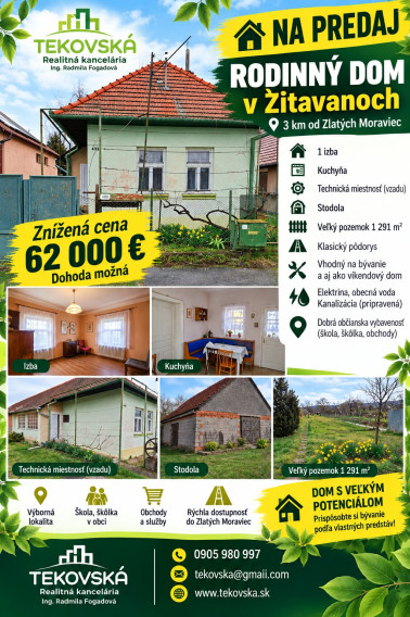Znížená cena - vidiecky dom v Žitavanoch